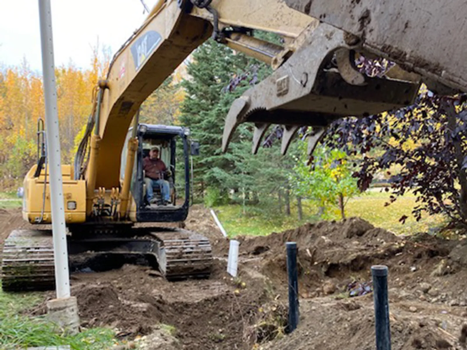 Royal Flush excavator digging up a septic system on a Palmer-area property